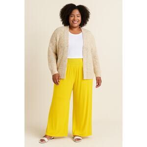 One world Bright Yellow Wide Leg Pants plus size boho 1X hippie comfort palazzo